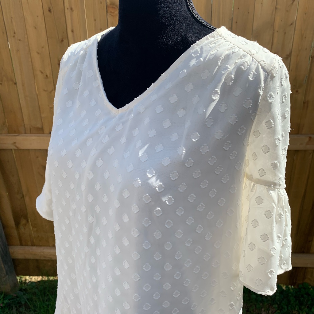 Loft V Neck Flounce Sleeve Top
